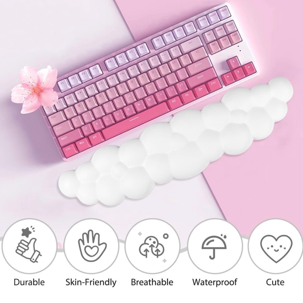 JIKIOU Leather Cloud Non-Slip PU Base Memory Foam Keyboard Wrist Rest NWT White